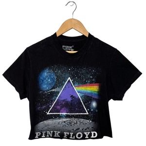 Pink Floyd Dark Side Of The Moon Womens DIY Cropped Band Tee Shirt Black M